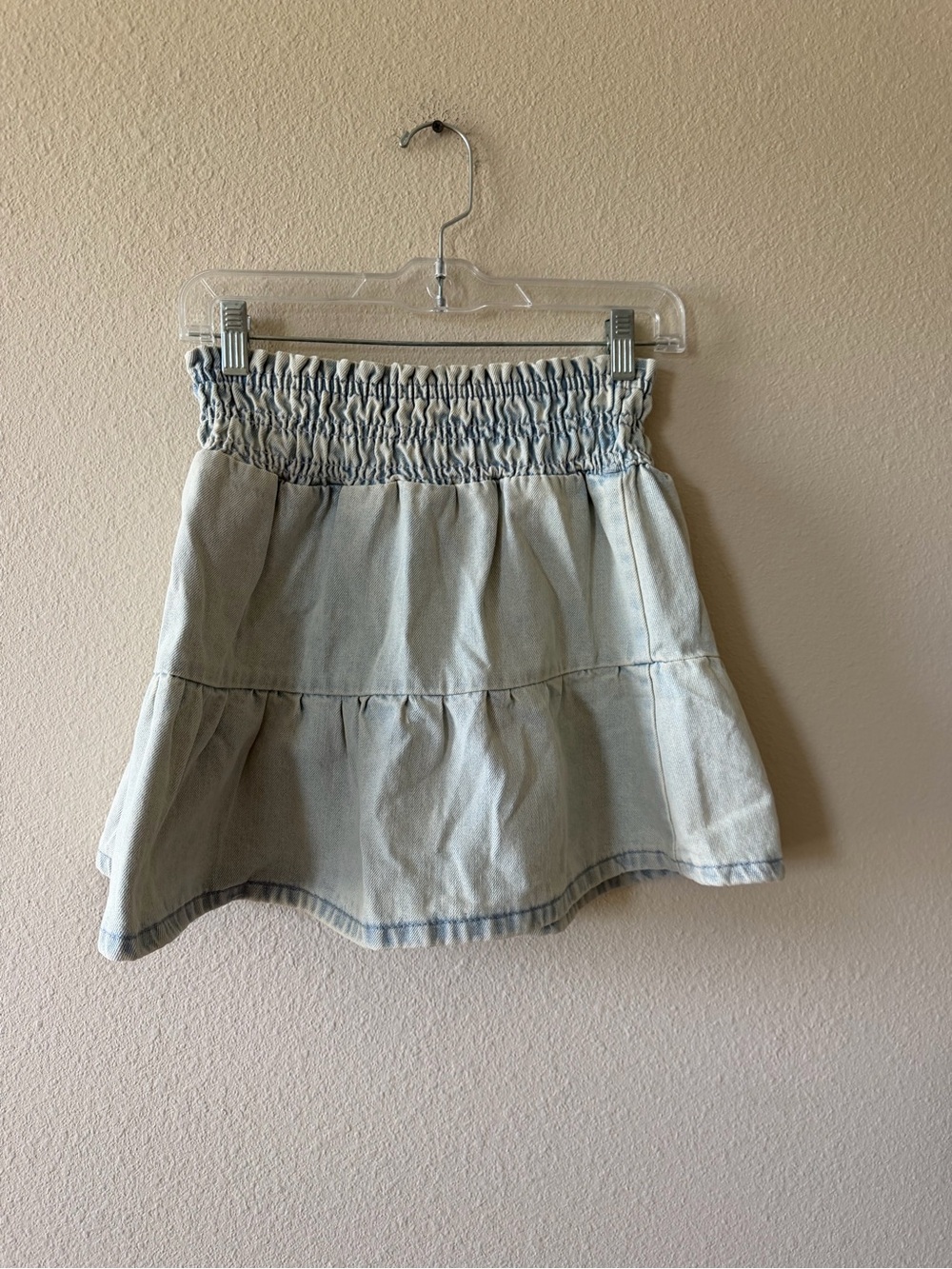Altar'd State Light Blue Smocked Tiered Denim Mini Skirt